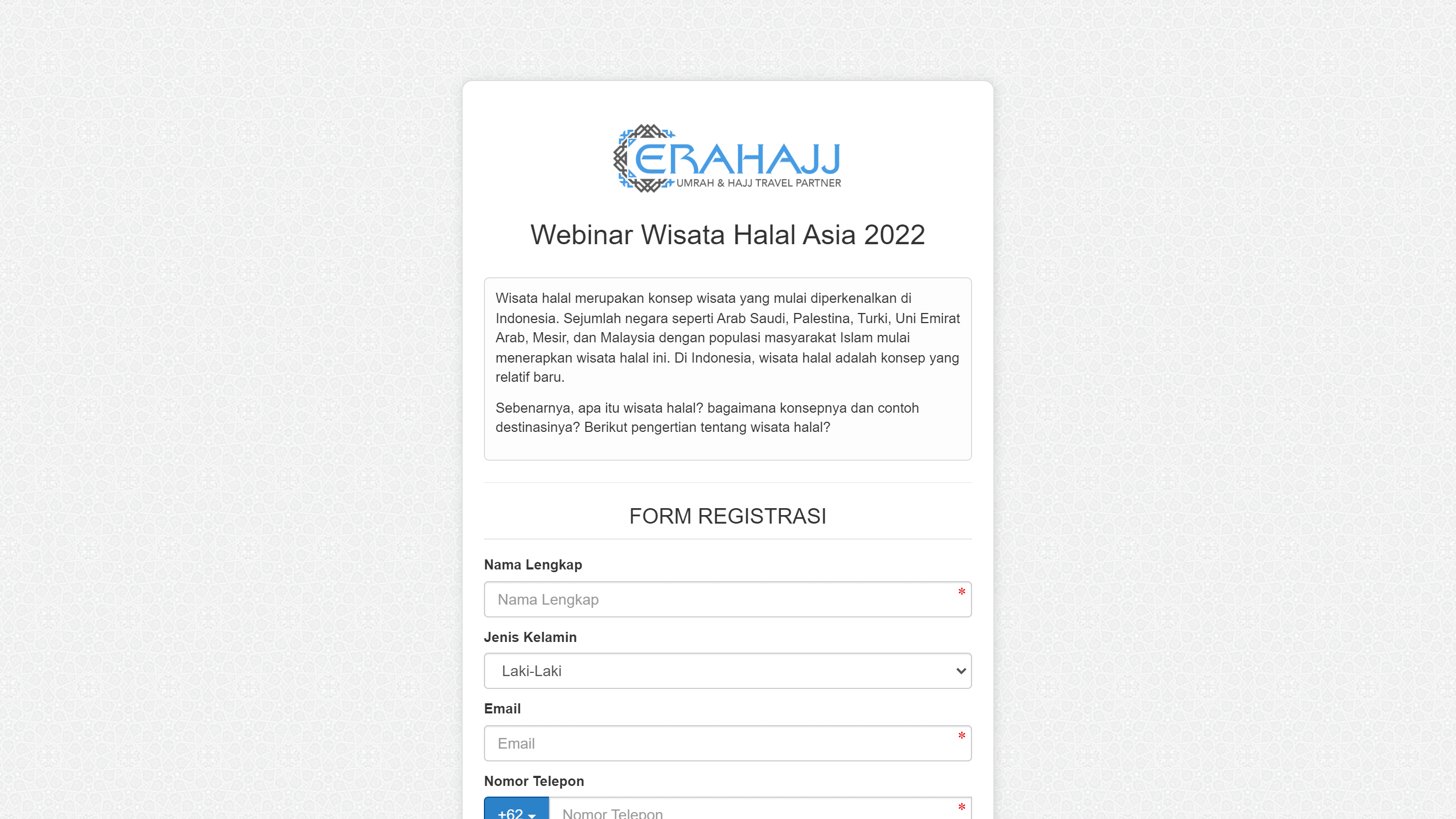 Layar lead collection form di CRM Safar