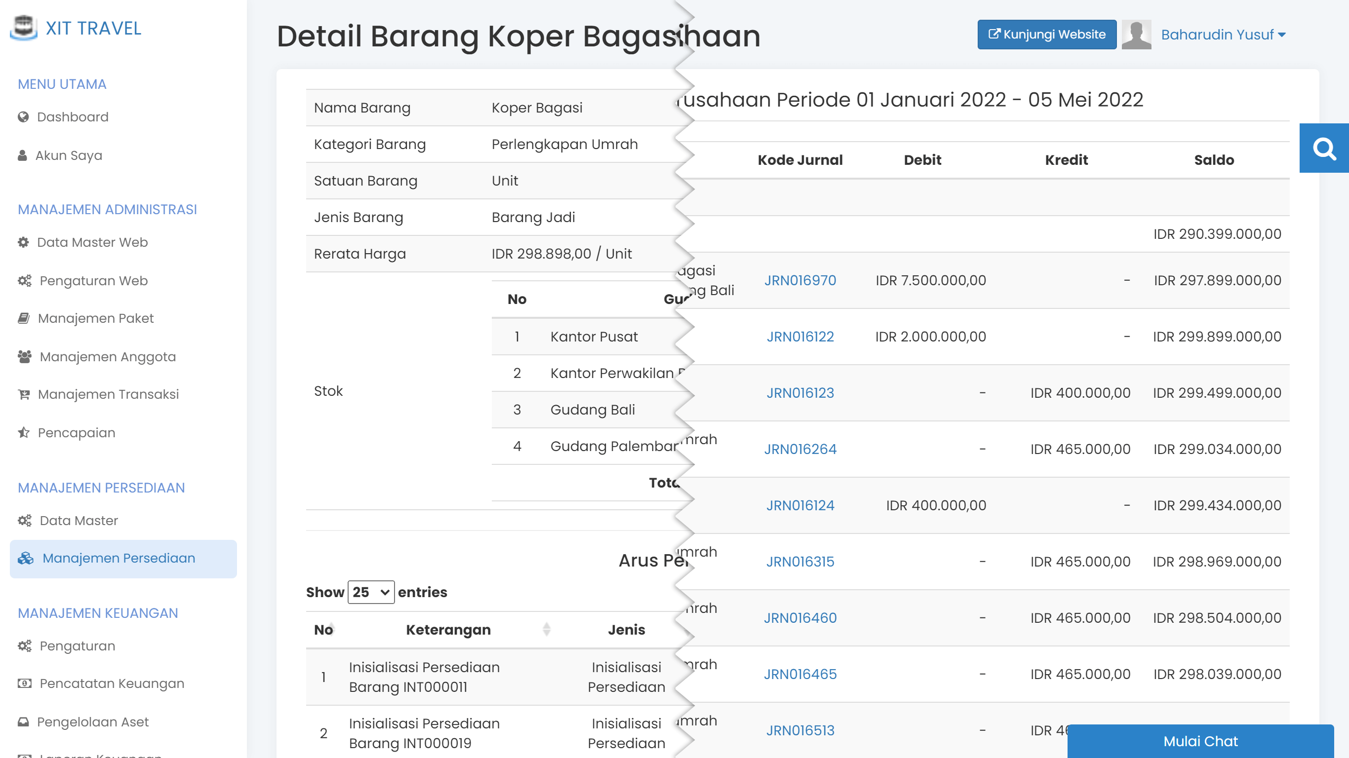 Layar integrasi persediaan dengan akuntansi keuangan di Safar